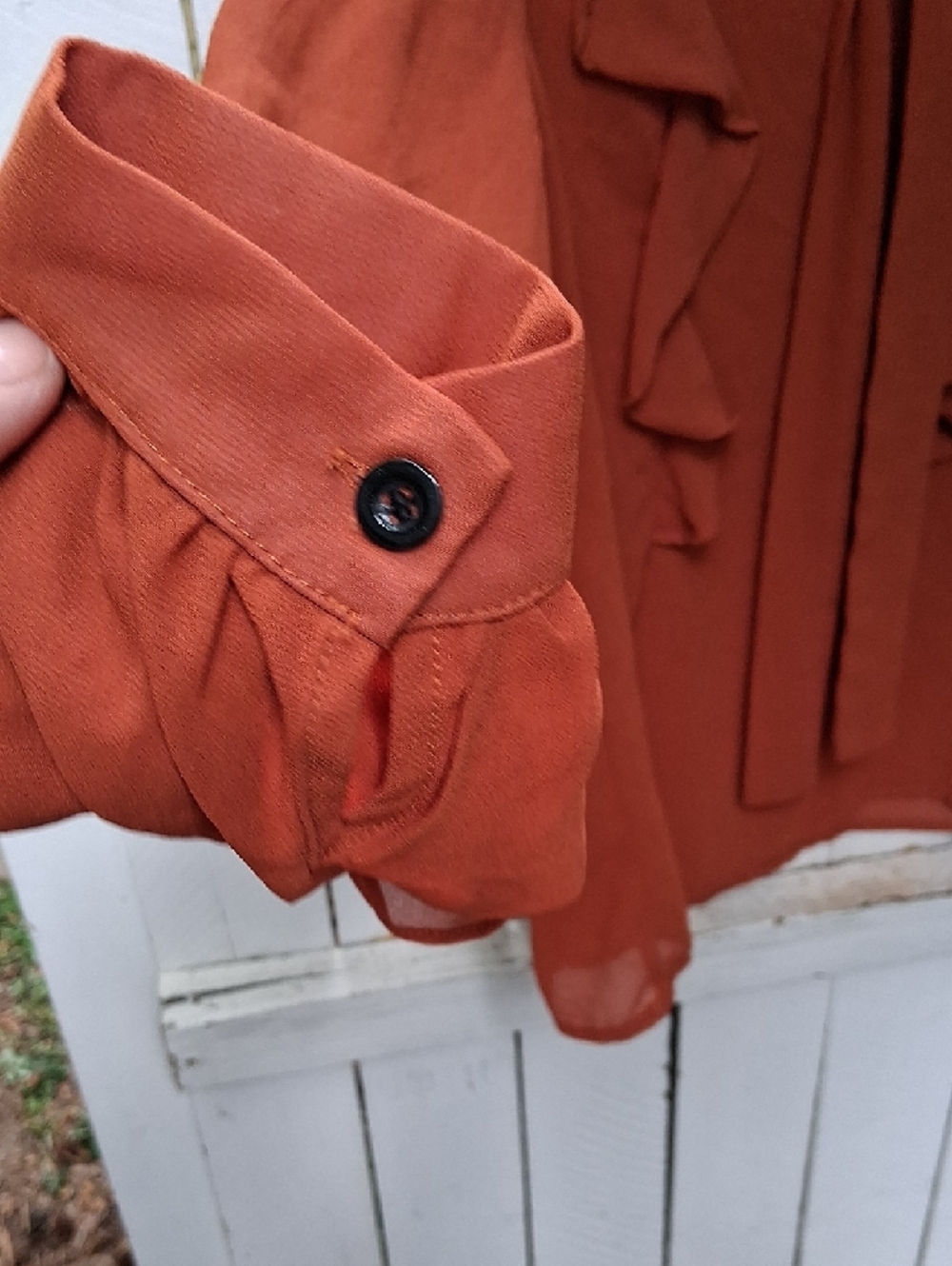 SHEIN Rust Ruffle Tie-Front Blouse - Picture 5 of 9